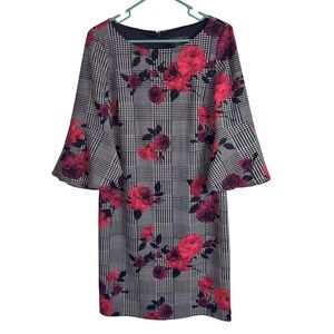 Jessica Howard Red and Black Floral Elbow Sleeve Dress